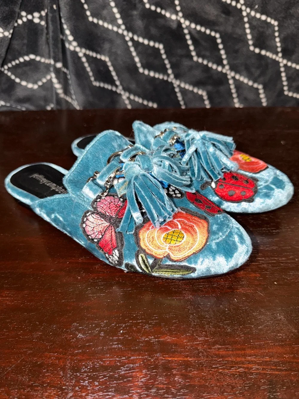 Jeffrey Campbell Velvet Mules Vibrant Floral, Butterfly, and Ladybug Embroidery - Picture 2 of 7